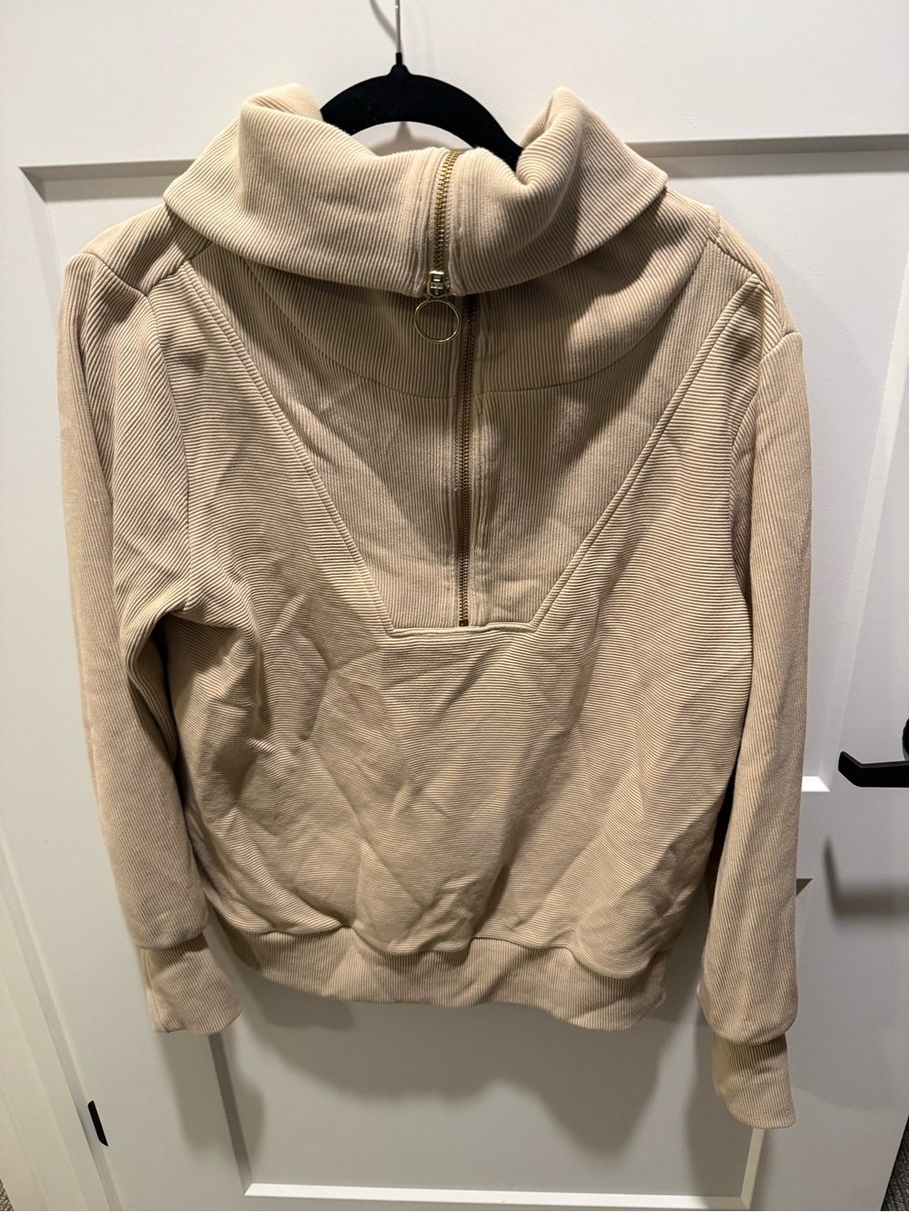 Varley Ribbed Half Zip Pullover Women S Beige Funnel Neck Sweatshirt